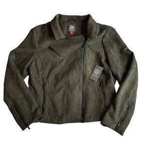 Vince Camuto Coat Faux Suede Moto Jacket Olive‎ Green Women's Size XL